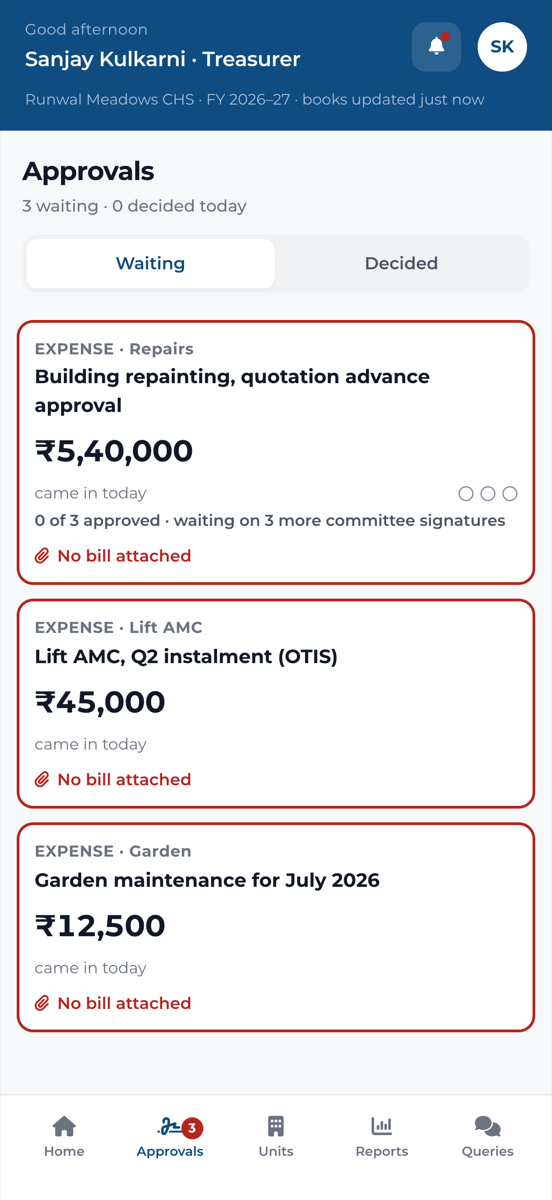 Approving an expense from the Jama committee app